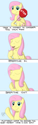 Size: 1080x3360 | Tagged: safe, artist:hoofclid, imported from derpibooru, fluttershy, pegasus, pony, breathing, calm, comic, cute, eyes closed, female, keep calm, positive ponies, simple background, solo, stop sign, text, wave, waving, wholesome