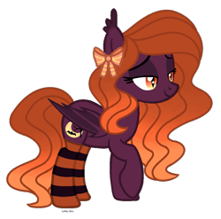 Size: 959x948 | Tagged: safe, artist:pgthehomicidalmaniac, imported from derpibooru, oc, oc only, oc:hallows night, bat pony, pony, bat pony oc, bow, clothes, female, hair bow, mare, simple background, slit eyes, slit pupils, socks, solo, striped socks, transparent background