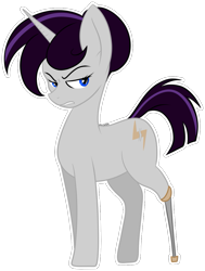 Size: 837x1107 | Tagged: safe, artist:pagecartoons, imported from derpibooru, oc, oc only, oc:precision protocol, pony, unicorn, amputee, edgy, female, hair bun, simple background, sword leg, transparent background