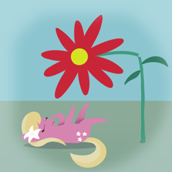 Size: 1000x1000 | Tagged: safe, artist:redquoz, imported from derpibooru, lily, lily valley, earth pony, pony, background pony, dream, faint, fainted, female, flower, lying down, mare, nightmare, pointy ponies, small pony, solo