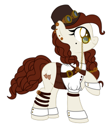 Size: 1009x1152 | Tagged: safe, artist:crystal-tranquility, imported from derpibooru, oc, oc only, oc:tinker bulb, earth pony, pony, cuffs (clothes), female, goggles, hat, mare, monocle, simple background, solo, steampunk, top hat, transparent background