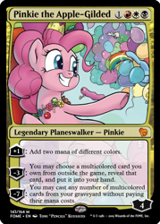 Size: 374x522 | Tagged: safe, artist:pencils, edit, idw, imported from derpibooru, pinkie pie, rainbow dash, earth pony, pony, spoiler:comic69, balloon, candy, ccg, female, food, lollipop, magic the gathering, mare, planeswalker, trading card, trading card edit