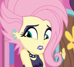 Size: 451x406 | Tagged: safe, imported from derpibooru, screencap, fluttershy, equestria girls, equestria girls series, the road less scheduled, the road less scheduled: fluttershy, spoiler:choose your own ending (season 2), spoiler:eqg series (season 2), animated, choker, cute, ear piercing, eyeliner, eyeshadow, female, flutterpunk, gif, goth, jewelry, lipstick, makeup, metalshy, piercing, purple lipstick, shyabetes, skull, solo