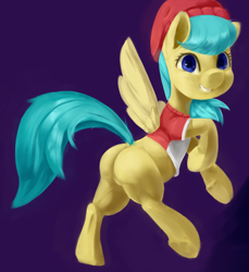 Size: 2748x3000 | Tagged: safe, artist:usager, imported from derpibooru, barley barrel, pegasus, pony, rainbow roadtrip, butt, clothes, female, looking at you, plot, solo