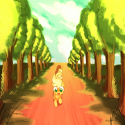 Size: 2000x2000 | Tagged: safe, artist:andromedasparkz, imported from derpibooru, applejack, earth pony, pony, female, ponified, smiley face, smiling, solo, trotting
