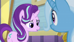 Size: 1920x1080 | Tagged: safe, imported from derpibooru, screencap, doctor whooves, starlight glimmer, time turner, trixie, pony, unicorn, a horse shoe-in, season 9, spoiler:s09, animated, female, implied doctor whooves, mare, sound, webm