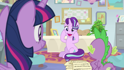 Size: 1920x1080 | Tagged: safe, imported from derpibooru, screencap, phyllis, spike, starlight glimmer, twilight sparkle, alicorn, dragon, a horse shoe-in, plant, twilight sparkle (alicorn), winged spike, wings