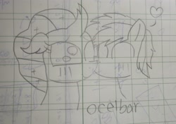 Size: 4249x2992 | Tagged: safe, artist:徐詩珮, imported from derpibooru, ocellus, sandbar, female, kissing, lineart, male, ocelbar, shipping, straight, traditional art
