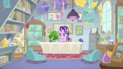Size: 1920x1080 | Tagged: safe, imported from derpibooru, screencap, phyllis, starlight glimmer, twilight sparkle, alicorn, pony, a horse shoe-in, animated, female, philodendron, plant, sound, starlight's office, twilight sparkle (alicorn), webm