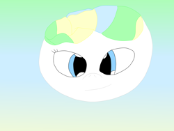 Size: 1600x1200 | Tagged: safe, artist:slimgoomba, imported from derpibooru, vapor trail, pegasus, pony, alternate eye color, ball, female, gradient background, inanimate tf, mare, morph ball, smiling, solo, transformation, vaporball