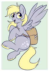 Size: 461x673 | Tagged: safe, artist:lulubell, imported from derpibooru, derpy hooves, pegasus, pony, female, flying, mailbag, mailmare, mare, simple background, solo