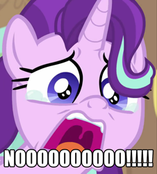 Size: 1220x1350 | Tagged: safe, edit, edited screencap, imported from derpibooru, screencap, starlight glimmer, pony, a horse shoe-in, big no, cropped, crying, faic, female, phyllis no!, sad, solo, starlight glimmer is best facemaker, text edit