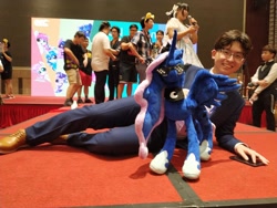 Size: 960x720 | Tagged: safe, imported from derpibooru, princess luna, starlight glimmer, twilight sparkle, alicorn, human, china, china ponycon, irl, irl human, photo, plushie, twilight sparkle (alicorn)