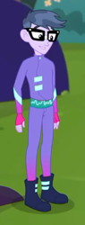 Size: 224x591 | Tagged: safe, imported from derpibooru, screencap, microchips, equestria girls, equestria girls series, the road less scheduled, the road less scheduled: microchips, spoiler:choose your own ending (season 2), spoiler:eqg series (season 2), boots, clothes, cropped, fingerless gloves, gloves, male, mc dex fx, shoes, smiling, solo