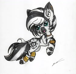 Size: 4895x4785 | Tagged: safe, artist:luxiwind, imported from derpibooru, oc, oc only, oc:liza, pony, zebra, absurd resolution, chibi, female, solo, traditional art