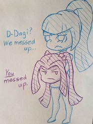 Size: 1468x1958 | Tagged: safe, artist:tethered-angel, imported from derpibooru, aria blaze, sonata dusk, equestria girls, dialogue, disembodied head, female, funny, headless, ink, modular, severed head, traditional art