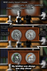 Size: 2000x3000 | Tagged: safe, artist:paracompact, imported from derpibooru, oc, oc only, chess, clock, comic, jealous, reflection, text