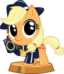 Size: 2865x3291 | Tagged: safe, artist:phucknuckl, imported from derpibooru, part of a set, applejack, earth pony, pony, my little pocket ponies, my little pony pocket ponies, 80s, boombox, clothes, cute, female, jackabetes, mare, medallion, pocket ponies, retro, retro applejack, simple background, solo, transparent background