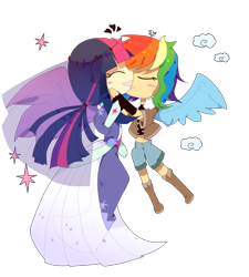 Size: 1800x2000 | Tagged: safe, artist:stupid works-stuwor, imported from derpibooru, rainbow dash, twilight sparkle, alicorn, human, clothes, female, humanized, lesbian, see-through, shipping, simple background, transparent background, twidash, twilight sparkle (alicorn), winged humanization, wings