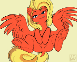 Size: 3959x3177 | Tagged: safe, alternate version, artist:airfly-pony, imported from derpibooru, oc, oc only, oc:donya, pegasus, pony, featureless crotch, female, looking at you, rcf community, solo