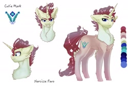 Size: 2500x1702 | Tagged: safe, artist:tillie-tmb, imported from derpibooru, oc, oc only, oc:narcisse pavo, pony, unicorn, male, reference sheet, solo, stallion