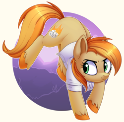 Size: 1627x1599 | Tagged: safe, artist:thegamblehorse, imported from derpibooru, oc, oc only, oc:parlay, earth pony, pony, action pose, clothes, freckles, shirt, solo, unshorn fetlocks