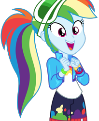 Size: 2763x3375 | Tagged: safe, artist:sketchmcreations, imported from derpibooru, rainbow dash, accountibilibuddies, equestria girls, equestria girls series, spoiler:choose your own ending (season 2), spoiler:eqg series (season 2), accountibilibuddies: rainbow dash, cute, dashabetes, female, geode of super speed, magical geodes, open mouth, ponytail, simple background, smiling, solo, transparent background, vector, visor