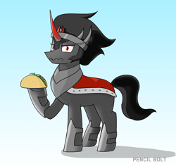 Size: 2116x1976 | Tagged: safe, artist:pencil bolt, imported from derpibooru, king sombra, pony, unicorn, armor, dark, food, looking at you, male, taco