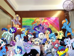 Size: 4608x3456 | Tagged: safe, artist:silver fox, derpibooru exclusive, imported from derpibooru, applejack, fluttershy, pinkie pie, rainbow dash, rarity, twilight sparkle, oc, alicorn, earth pony, human, pegasus, pony, unicorn, bed, china, china ponycon, chinese, ear fluff, female, flying, group, group photo, hotel, hotel room, irl, irl human, looking at you, male, mane six, mare, meme, one eye closed, open mouth, photo, scenery, smiling, stallion, sya's moon, twilight sparkle (alicorn), wink, wm club