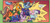 Size: 2019x939 | Tagged: safe, artist:kate sherron, idw, imported from derpibooru, applejack, fluttershy, rainbow dash, rarity, twilight sparkle, bird, earth pony, pegasus, pony, raccoon, unicorn, spoiler:comic, spoiler:comic80, adventuring party, cleric, clothes, fantasy class, female, fighter, larp, mage, mare, official comic, orange background, ranger, rogue, simple background, speech bubble, thief, trace