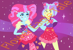 Size: 2900x2000 | Tagged: safe, artist:flowereagletale, imported from derpibooru, kiwi lollipop, supernova zap, equestria girls, equestria girls series, sunset's backstage pass!, spoiler:eqg series (season 2), female, k-lo, obtrusive text, obtrusive watermark, postcrush, su-z, watermark