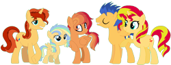 Size: 1206x462 | Tagged: safe, artist:camomiie, imported from derpibooru, flash sentry, sunset shimmer, pony, family, female, flashimmer, male, offspring, parent:flash sentry, parent:sunset shimmer, parents:flashimmer, shipping, straight