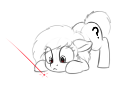 Size: 1060x761 | Tagged: safe, artist:smoldix, imported from derpibooru, oc, oc only, oc:filly anon, earth pony, pony, behaving like a cat, face down ass up, female, filly, floppy ears, imminent pounce, laser pointer, sketch, solo