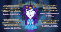 Size: 1231x649 | Tagged: safe, artist:snakeythingy, imported from derpibooru, rarity, equestria girls, equestria girls series, blank expression, clothes, female, geode of shielding, hypnosis, hypnotized, magical geodes, offscreen character, pendulum swing, pocket watch, shrunken pupils, slavery, solo, story included, text, wide eyes