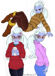 Size: 712x982 | Tagged: safe, artist:brianblackberry, imported from derpibooru, sugarcoat, equestria girls, boots, breasts, busty sugarcoat, clothes, colored, colored sketch, female, hoodie, looking at you, shoes, simple background, solo, sweater, white background, winter boots