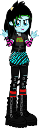 Size: 626x2050 | Tagged: safe, artist:lightningbolt, derpibooru exclusive, imported from derpibooru, oc, oc only, oc:scene chick, equestria girls, arm warmers, belt, boots, bring me the horizon, chains, choker, clothes, devil horn (gesture), drop dead clothing, dyed hair, ear piercing, earring, equestria girls-ified, eyeliner, female, hairpin, jeans, jewelry, leg warmers, linkin park, looking at you, makeup, necklace, nose piercing, open mouth, pants, piercing, pleated skirt, ripped jeans, scene, scene kid, shirt, shoes, show accurate, simple background, skirt, snake bites, solo, spiked choker, straps, t-shirt, tights, transparent background, vector, wristband