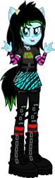 Size: 640x2050 | Tagged: safe, artist:lightningbolt, derpibooru exclusive, imported from derpibooru, oc, oc only, oc:scene chick, equestria girls, arm warmers, belt, boots, bring me the horizon, chains, choker, clothes, devil horn (gesture), drop dead clothing, dyed hair, ear piercing, earring, equestria girls-ified, eyeliner, female, hairpin, jeans, jewelry, leg warmers, linkin park, looking at you, makeup, necklace, nose piercing, open mouth, pants, piercing, pleated skirt, ponied up, pony ears, ripped jeans, scene, scene kid, shirt, shoes, show accurate, simple background, skirt, snake bites, solo, spiked choker, straps, t-shirt, tailed humanization, tights, transparent background, vector, wristband