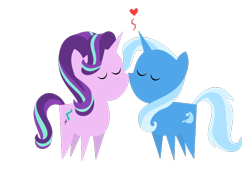 Size: 700x500 | Tagged: safe, artist:the smiling pony, imported from derpibooru, starlight glimmer, trixie, pony, eyes closed, female, floating heart, heart, kissing, lesbian, pointy ponies, shipping, startrix