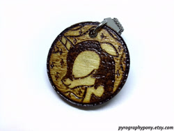 Size: 2560x1920 | Tagged: safe, artist:aracage, imported from derpibooru, nightmare moon, alicorn, pony, bust, craft, etsy, eyes closed, female, floppy ears, irl, keychain, photo, pyrography, smiling, solo, traditional art, woodwork