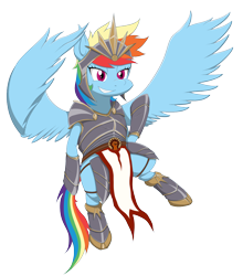 Size: 2000x2276 | Tagged: safe, artist:janji009, imported from derpibooru, part of a set, rainbow dash, pegasus, pony, armor, boros legion, card game, crossover, fantasy class, female, high res, magic the gathering, mare, part of a series, ravnica, simple background, solo, spread wings, transparent background, wings