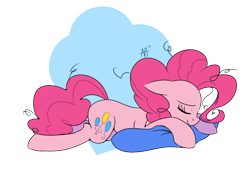 Size: 842x595 | Tagged: safe, artist:shelltoon, imported from derpibooru, pinkie pie, earth pony, pony, exhausted, female, newbie artist training grounds, pillow, simple background, solo, transparent, transparent background