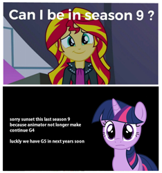 Size: 1270x1357 | Tagged: safe, imported from derpibooru, sunset shimmer, twilight sparkle, equestria girls, spoiler:s09, end of ponies, engrish, grammar error, text