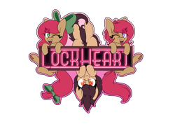 Size: 3508x2480 | Tagged: safe, artist:lockheart, imported from derpibooru, oc, oc only, oc:cherry sweetheart, oc:lockie, oc:stella cherry, earth pony, pony, bow, cute, one eye closed, simple background, tail bow, transparent background, twins, wink
