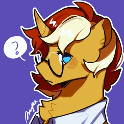 Size: 800x800 | Tagged: safe, artist:snowillusory, imported from derpibooru, oc, oc only, pony, unicorn, bust, glasses, question mark, solo