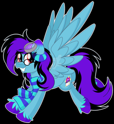 Size: 1920x2091 | Tagged: safe, artist:missbramblemele, artist:missmele-madness, imported from derpibooru, oc, oc only, oc:crystal, pegasus, pony, black background, clothes, deviantart watermark, female, glasses, goggles, mare, obtrusive watermark, scarf, simple background, solo, watermark