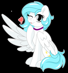 Size: 2443x2600 | Tagged: safe, artist:missbramblemele, artist:missmele-madness, imported from derpibooru, oc, oc only, oc:flutters, pegasus, pony, black background, female, mare, one eye closed, simple background, solo, wink