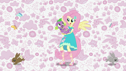 Size: 1920x1080 | Tagged: safe, imported from derpibooru, screencap, angel bunny, fluttershy, spike, spike the regular dog, butterfly, dog, owl, rabbit, equestria girls, equestria girls series, animal, clothes, feet, female, geode of fauna, magical geodes, male, paws, ponied up, sandals, smiling, spike's dog collar, theme song, wings