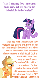 Size: 800x1600 | Tagged: safe, imported from derpibooru, applejack, twilight sparkle, alicorn, pony, comic, proverb, rant, snapplejack, twilight sparkle (alicorn), vulgar