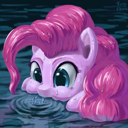 Size: 2048x2048 | Tagged: safe, artist:tinybenz, imported from derpibooru, pinkie pie, earth pony, pony, my little pony: the movie, blowing bubbles, bust, cute, diapinkes, female, horses doing horse things, mare, pinkie being pinkie, portrait, scene interpretation, solo, water