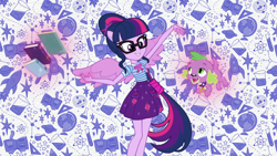 Size: 1920x1080 | Tagged: safe, imported from derpibooru, screencap, sci-twi, spike, spike the regular dog, twilight sparkle, dog, equestria girls, equestria girls series, clothes, cute, female, geode of telekinesis, glasses, legs, magic, magical geodes, male, paws, ponied up, ponytail, scitwilicorn, skirt, spike's dog collar, telekinesis, theme song, wings